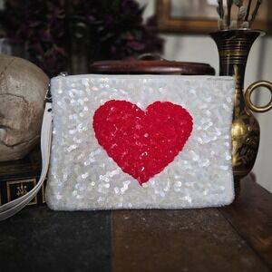 Giddy Up Glamour Wristlet Clutch White Sequin Red Heart Western Glam Bag Pouch